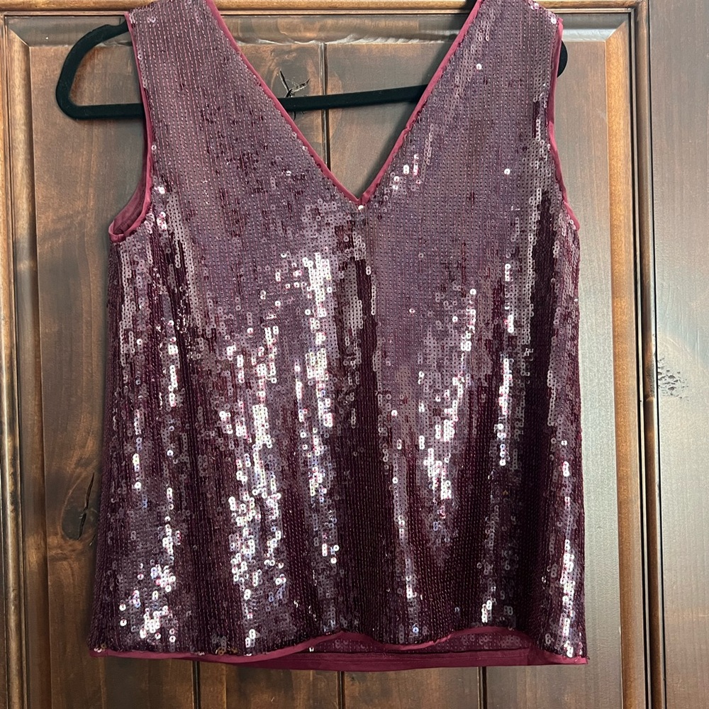 J.Crew Sequin V-Neck Tank XS Burgundy NWOT | Party, Spring Layering - Picture 4 of 5